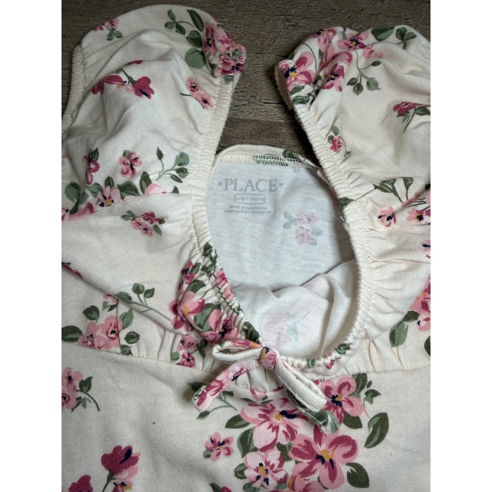 The Children's Place Girl's Floral Dress Pink White Puff Sleeve Size L 10-12 NEW - Picture 3 of 5